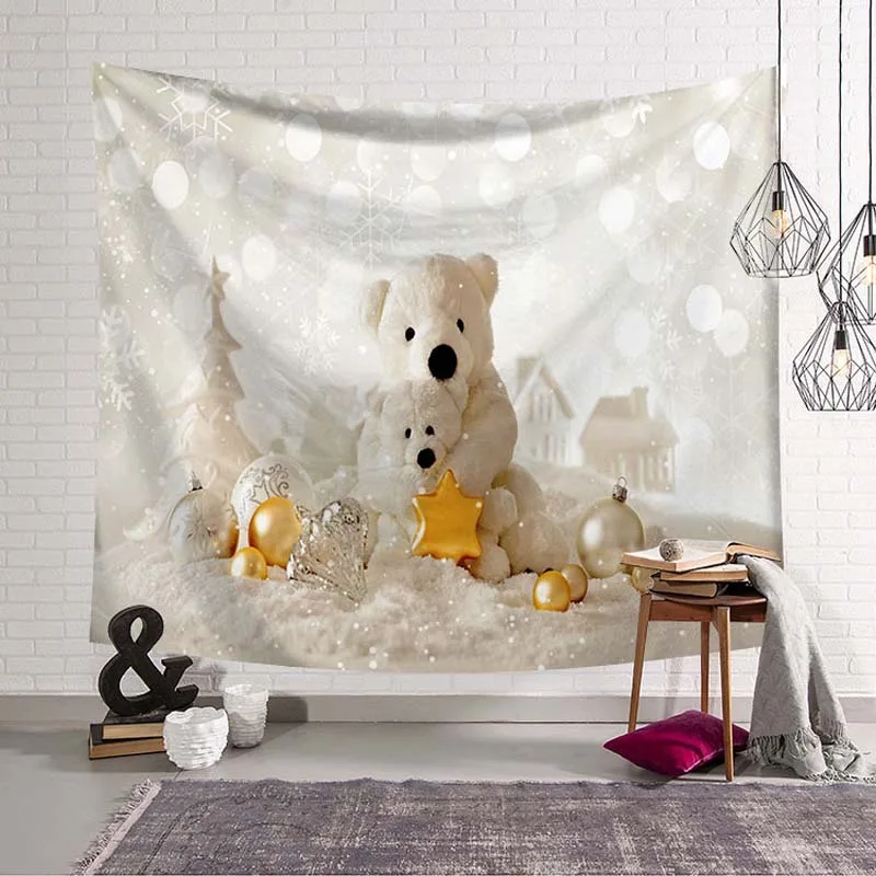 Newest Christmas Eve Decoration Wall Blanket Bear Gifts Pattern Star Lamp Snowman XMAS Wall Hanging Tapestry Bed Sheet Sofa Mat