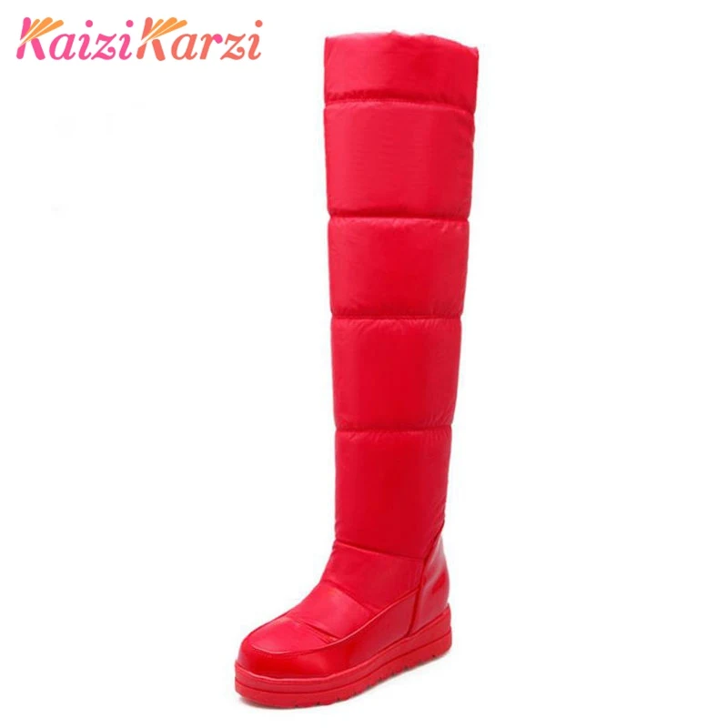 

KaiziKarzi Warm Women Snow Boots Platform Plush Shoes Women Flats Thick Fur Heel Boots Over The Knee Ladies Shoes Size 34-43