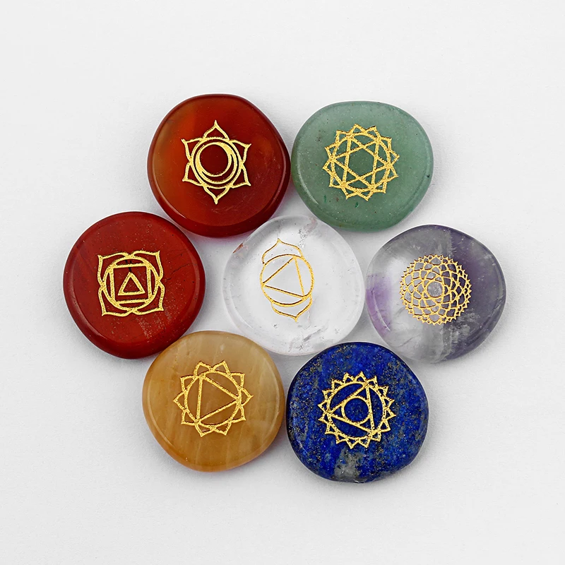 (7pcs/Pack ) Natural Quartz Crystal Chakra Stone Therapy Healing Crystals Chakra Pendulum 7