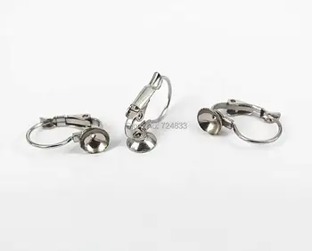 

Blank Stainless Steel Wire Ear Clip Hook Earrings Bases with Circle Bezel Pearl Cameo Cabochons DIY Findings Wholesale