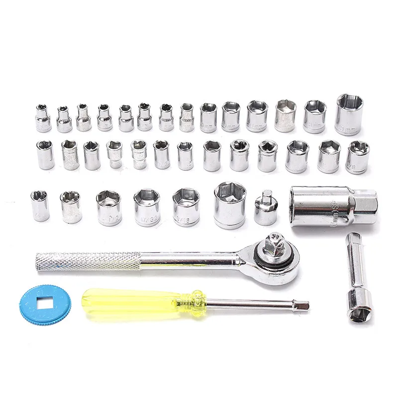 

40Pcs 3/8inch And 1/4inch Drive Socket Set Tool Kit Ratchet Wrench Extension Bar For Car Motorcycle