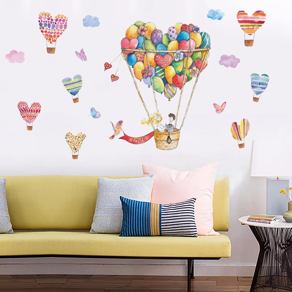 Мультфильм Горячий воздушный шар наклейки на стену любовь сердце наклейки на стены для детской комнаты спальни гостиной самоклеящиеся художественные diy росписи dc8