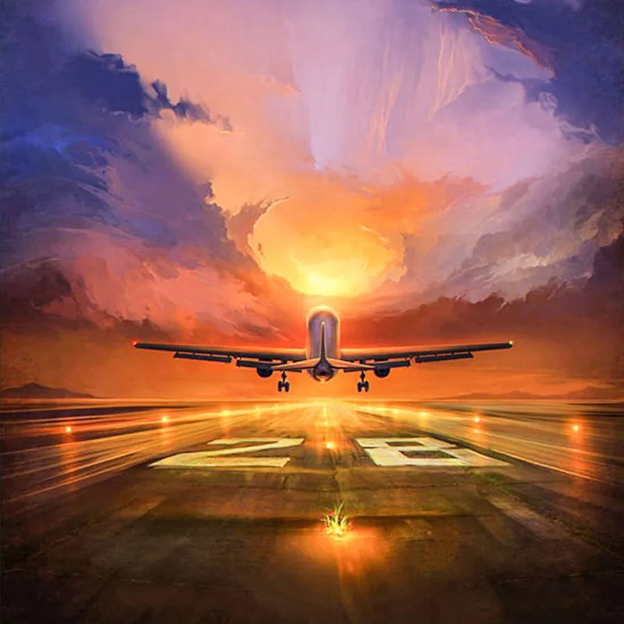 Diamond embroidery flying plane diamond mosaic sunset landscape cross stitch full square round diamond painting sale new home decoration