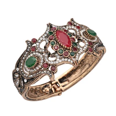 4 шт./лот богемный турецкий комплект ювелирных изделий винтажное красное ожерелье браслет серьги кольцо набор индийский кристалл античное золото свадебные украшения - Окраска металла: Bracelet