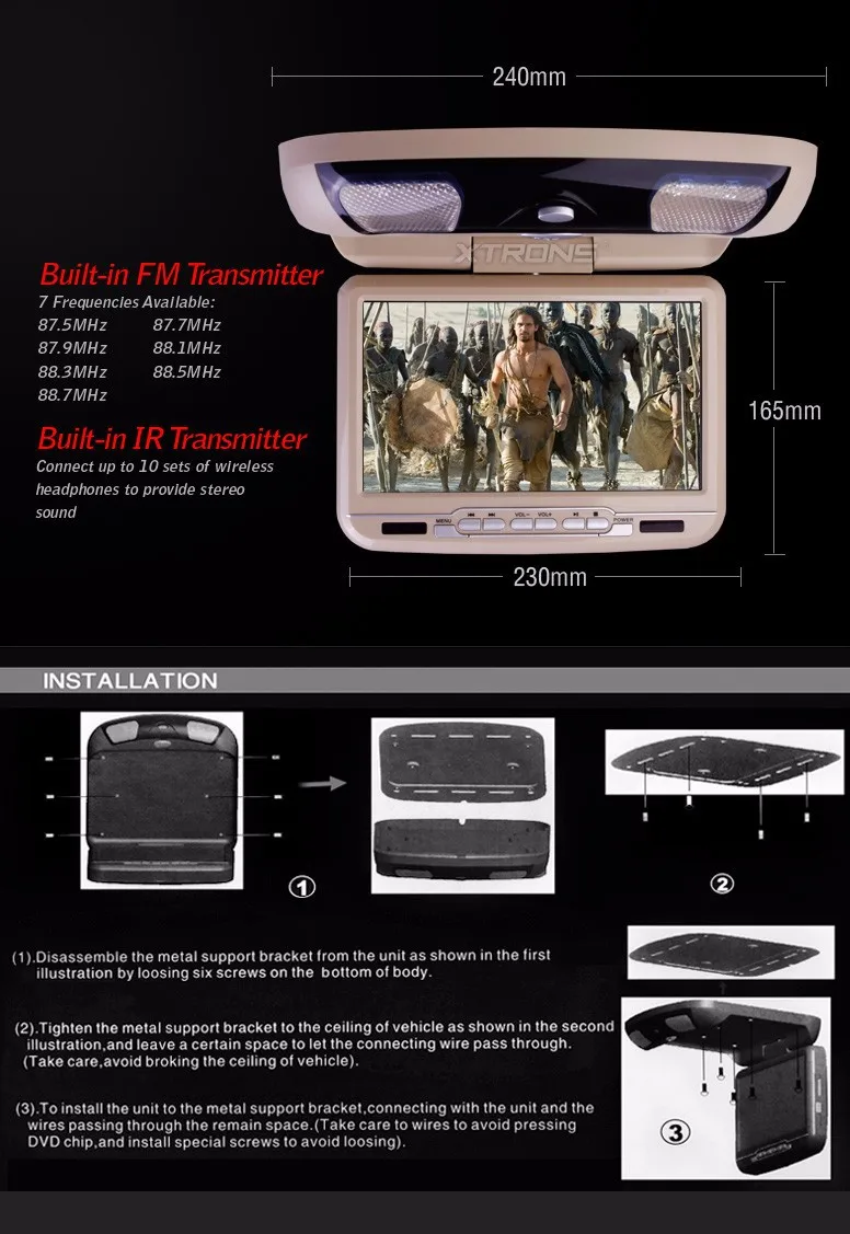 Sale 9" Digital Screen Beige Color Car Roof DVD Flip Down Car DVD Roof Monitor Car DVD with 2 IR Headphones (Black & Grey Optional) 4 Sale 9" Digital Screen Beige Color Car Roof DVD Flip Down Car DVD Roof Monitor Car DVD with 2 IR Headphones (Black & Grey Optional) 4