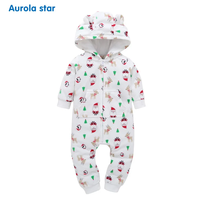 

Christmas Baby Boys Girls Baby Clothes Winter Rompers Hooded Fleece Jumpsuit Rompers Clothing Cartoon Unisex Jumpsuit Coats