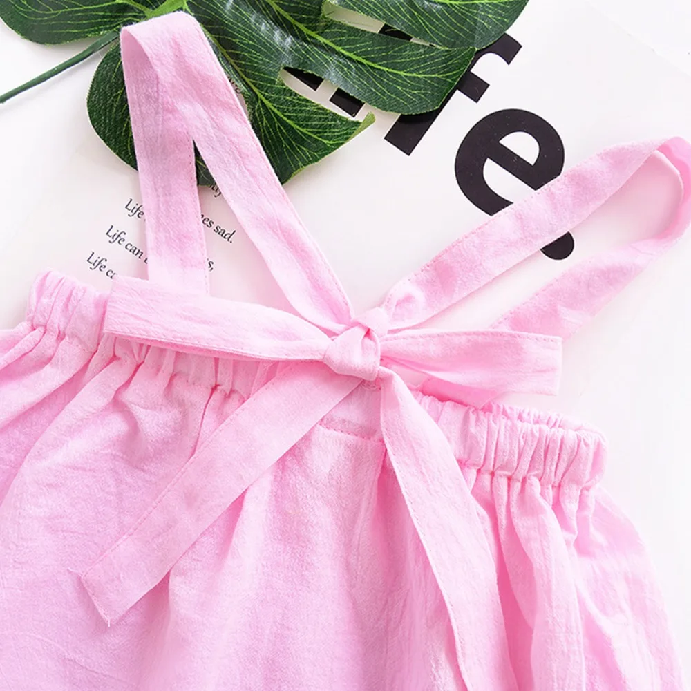 Для новорожденных девочек короткие футболки 2018 лето розовый сплошной квадратный вырез рукавов Регулярные футболка для девочек Детская