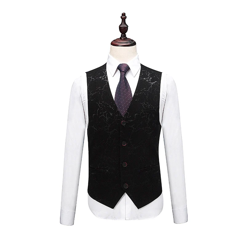 Черный классический Мужской Жаккардовый костюм деловой Банкетный мужской пиджак и брюки с жилетом высококачественный костюм мужской