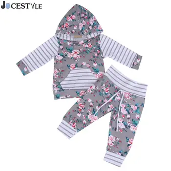 

Baby Girl Autumn Newborn Clothes Set 2pcs Girls Floral Striped Hooded Sweatshirt+ Pants for spring ,autumn