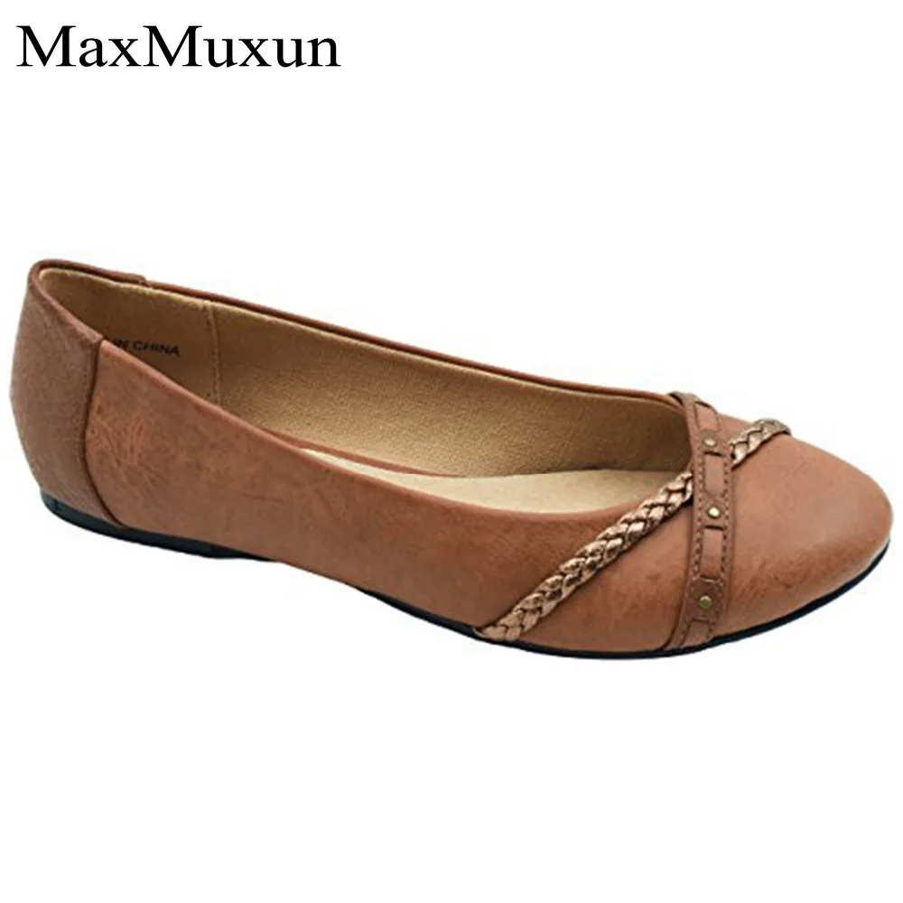 

MaxMuxun Hot Spring Autumn Leather Shoes Woman Flats Work ballet flats Fashion slip on Female Casual Ballet Ladies Shoes