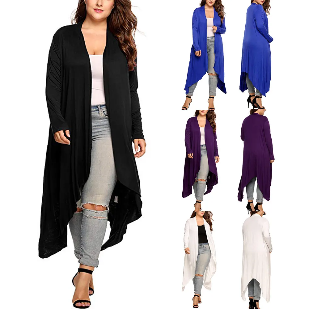 

Winter & Spring Women Jacket Plus Size Long Sleeve Waterfall Asymmetric Drape Open Long Maxi Cardigan Plus Size Female outwear