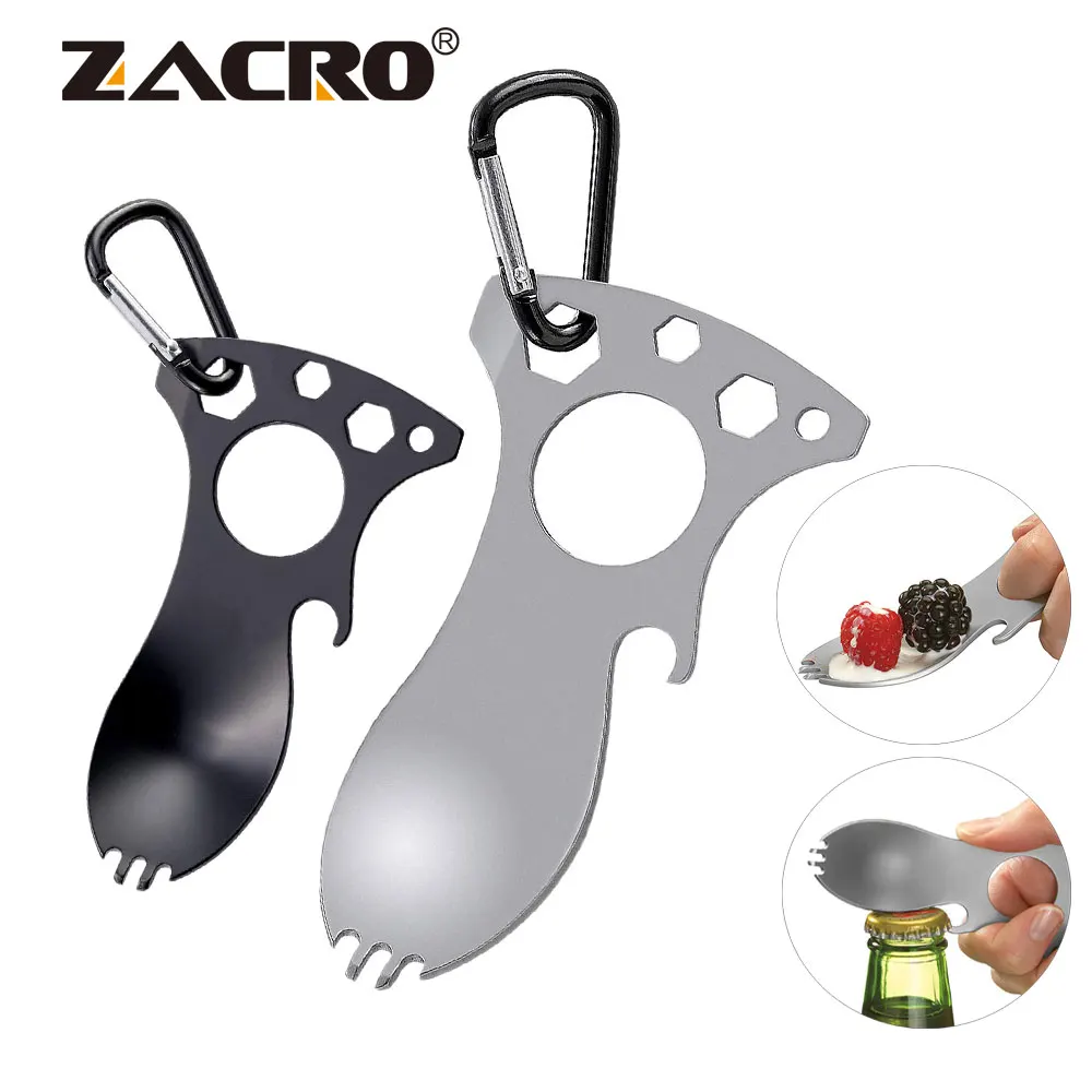 

5 in 1 Multi-functional Outdoor Tools Stainless Steel Camping Survival EDC Kit Practical Fork Knife Spoon Bottle/Can Opener
