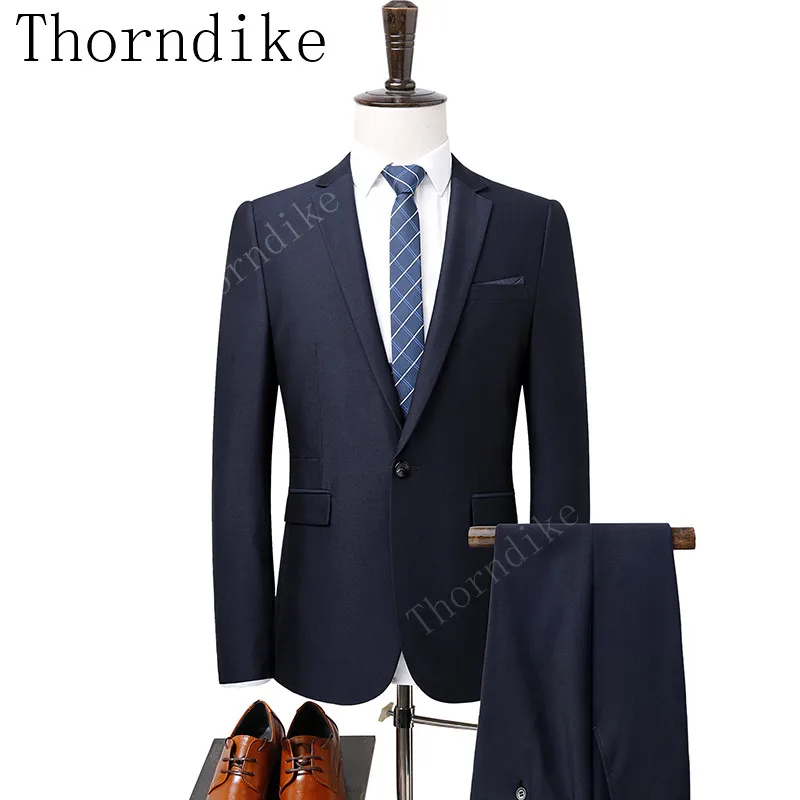Thorndike, новинка, Женихи, мужские, темно-синие, одноцветные, смокинги для жениха, смокинги с отворотом, мужские костюмы, для свадьбы, Лучший человек, блейзер, толстый, 2 штуки - Цвет: same as picture