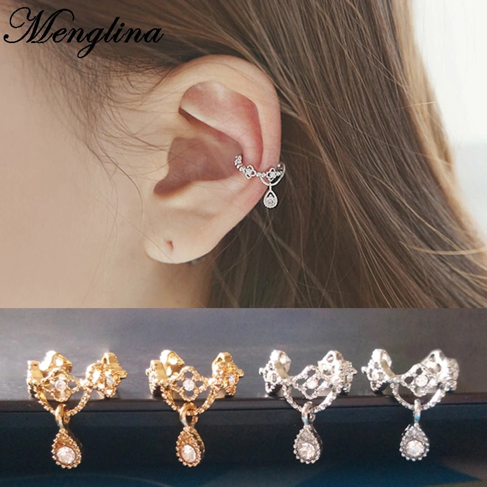

Menglina Fashion Rhinestone Flower Earcuffs For Women Crystal Waterdrop Pendant Ear Clips Gold & Silver Color Metal Ear Cuff