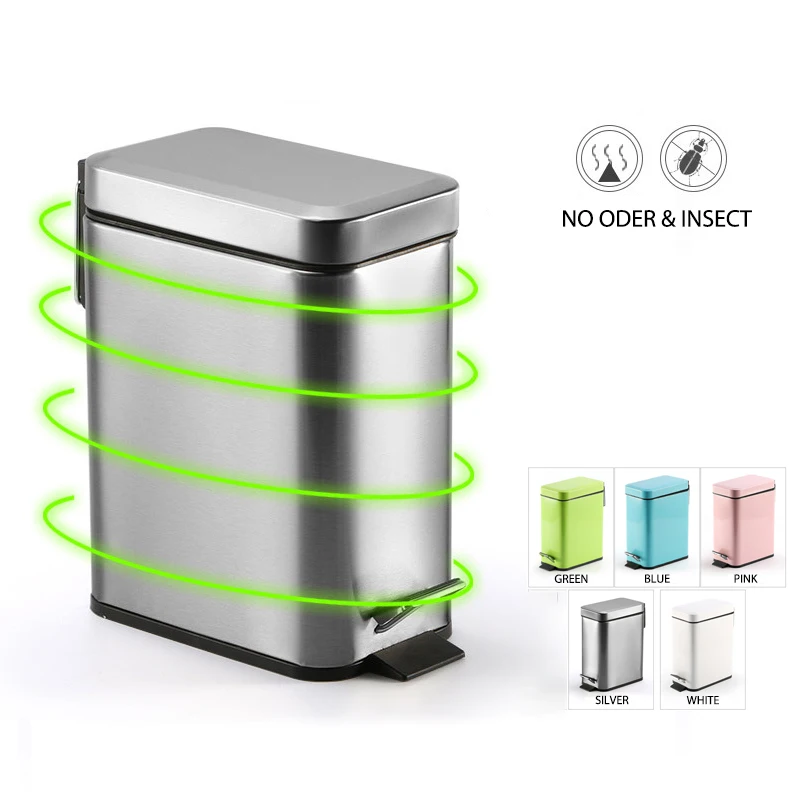

Rectangular Trash Can with Step Foot Pedal, 5L Stainless Steel Garbage Can