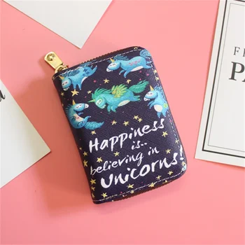 

happiness is believing in unicorns!Mcneely Leather unicorns Business Card holder mini Wallets Purse Deep blue Credit Card holder