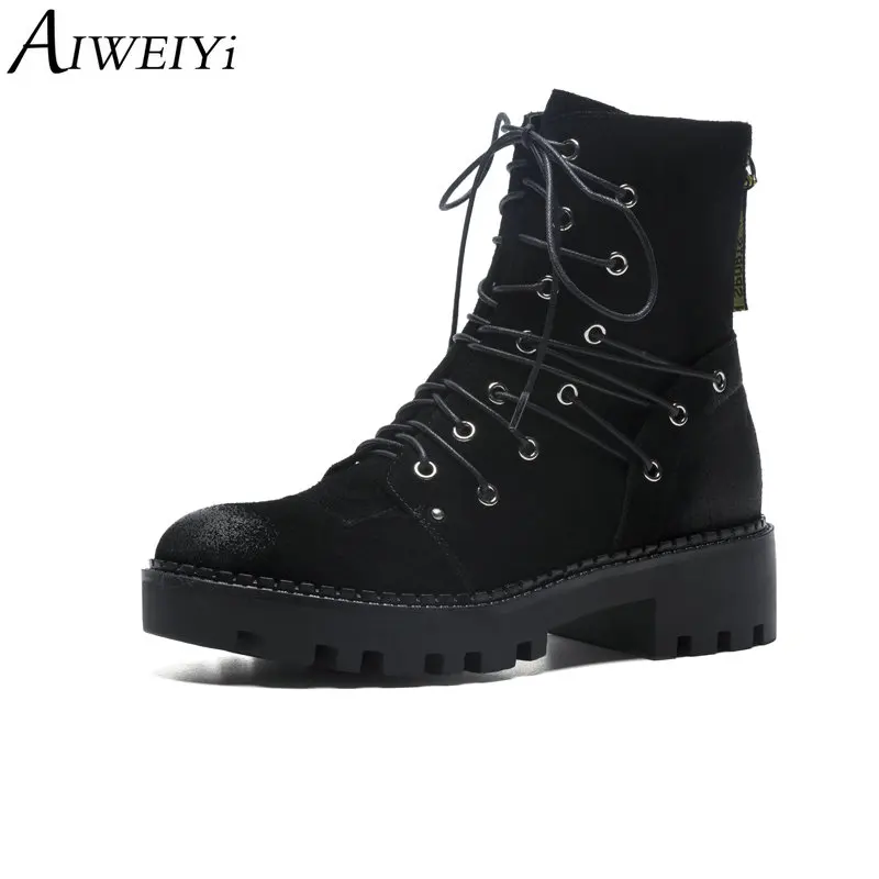 

AIWEIYi Genuine Leather Women Boots Winter Shoes Botas Feminina Female Motorcycle Ankle Boots For Women Martin Boots