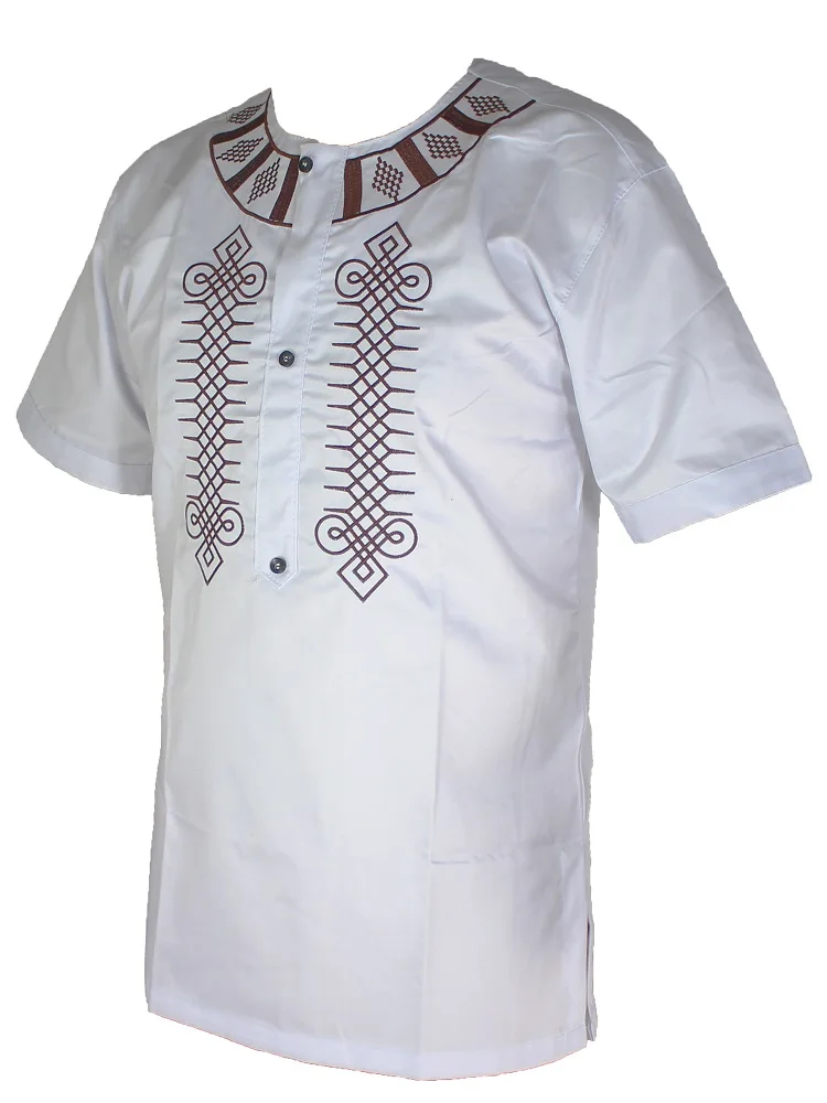 Wedding Wear African Clothes Men`s Dashiki Tunic Tops Africa Ethnic Riche Embroidery Short Caftan Attire