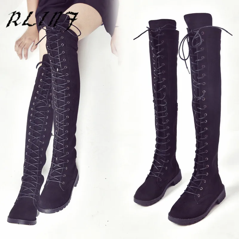 

RLINF New European and American Round Head with A Thin Tie Over The Knee Knight Female Boots