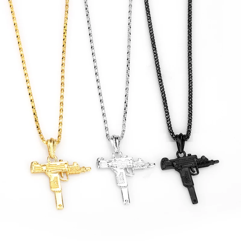 

Submachine gun Model Necklace Men Hip Hop Jewelry Metal Charm Link Chain Pendant Necklace Army Style Male Accessories