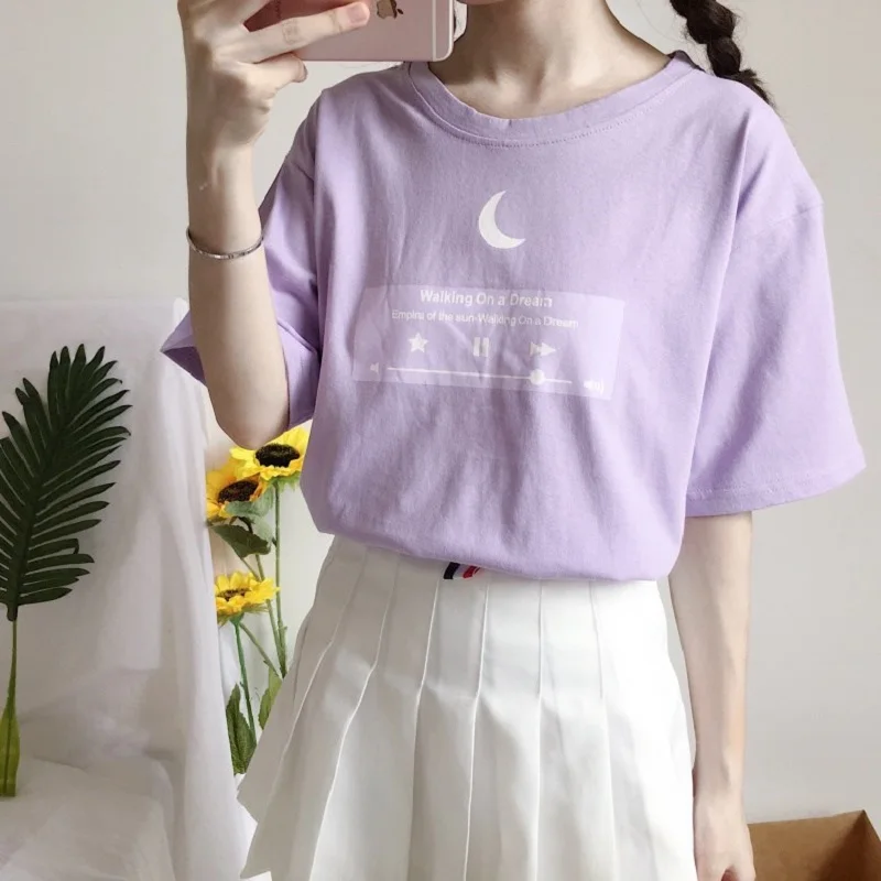 Japane Сейлор Мун модная Милая Розовая Повседневная футболка больших размеров лучшие друзья Летняя женская новая хлопковая футболка с коротким рукавом Harajuku - Цвет: Фиолетовый