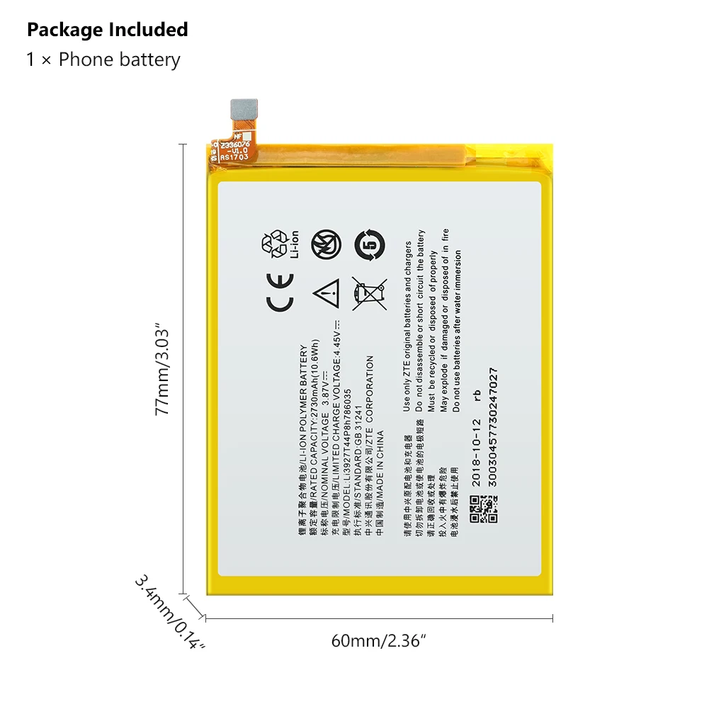 3,87 V 2730mAh Li3927T44P8h786035 для zte Blade V8/V0800/BV0800/V7/A910/BA910/A512/Xiaoxian 4/BV0701 батарея