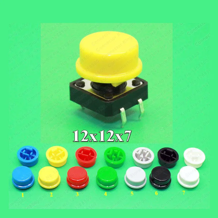 

70PCS Tactile Push Button Switch Momentary 12*12*7.3MM Micro switch button + (70PCS 7 colors Tact Cap a24 )