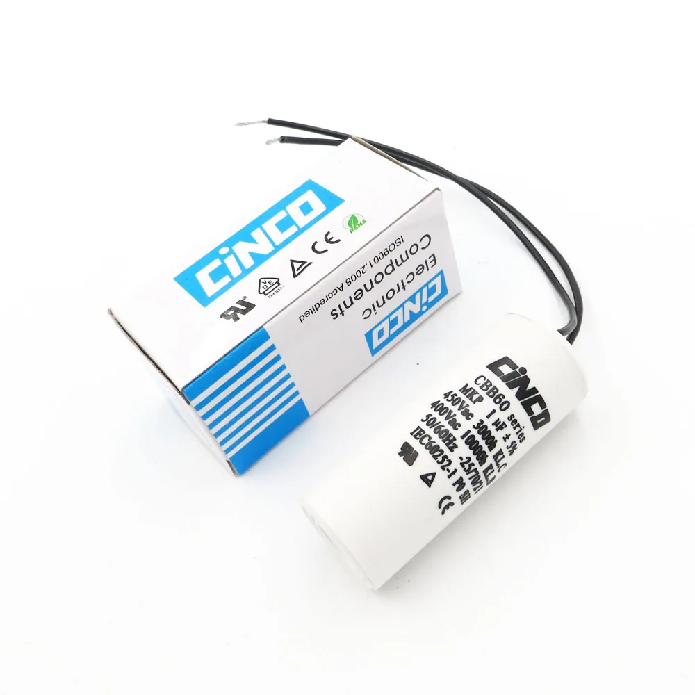 

1UF 400V 450V CBB60 Motor Run Capacitor wire SH DB Double Faston Ac 450VAC Water Pump electrical engine 1mfd 1mf cable 400V
