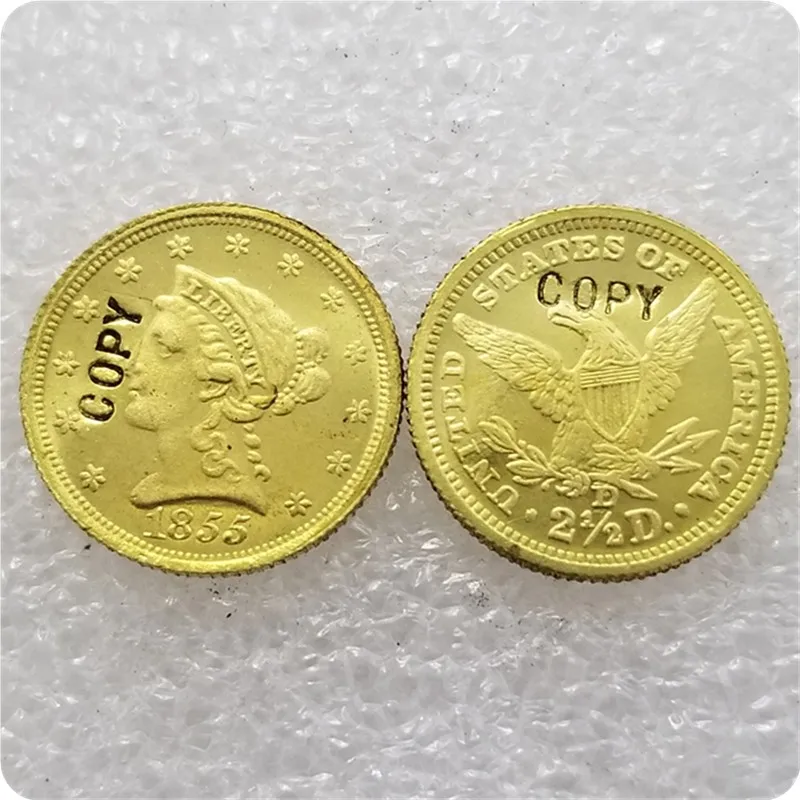 США(1840-1865)-P, C, D, S$2,50 LIBERTY четверть орел золотые монеты - Цвет: 1855-D