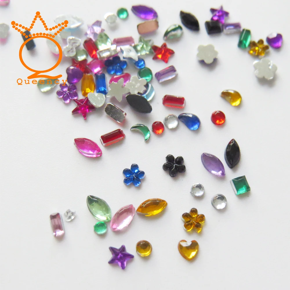 

2000pcs Mixed Colors Special Shapes Rhinestones Non Hotfix Acrylic Charms Nail Art Decorations 3d Deco Flower Bow Shaped