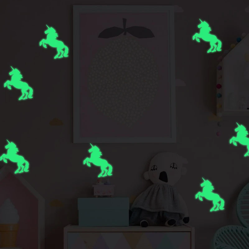 Cartoon Unicorn Luminous Wall Sticker DIY Removable Fluorescent Vinyl Decals Home Bedroom Decor Glow In the Dark Poster
