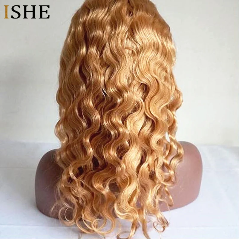 180% Плотность 27 Мёд блондинка 13x6 Синтетические волосы на кружеве парики из натуральных волос на кружевной основе воды с волнистым узором; парики человеческих волос предварительно с детскими волосами для Для женщин