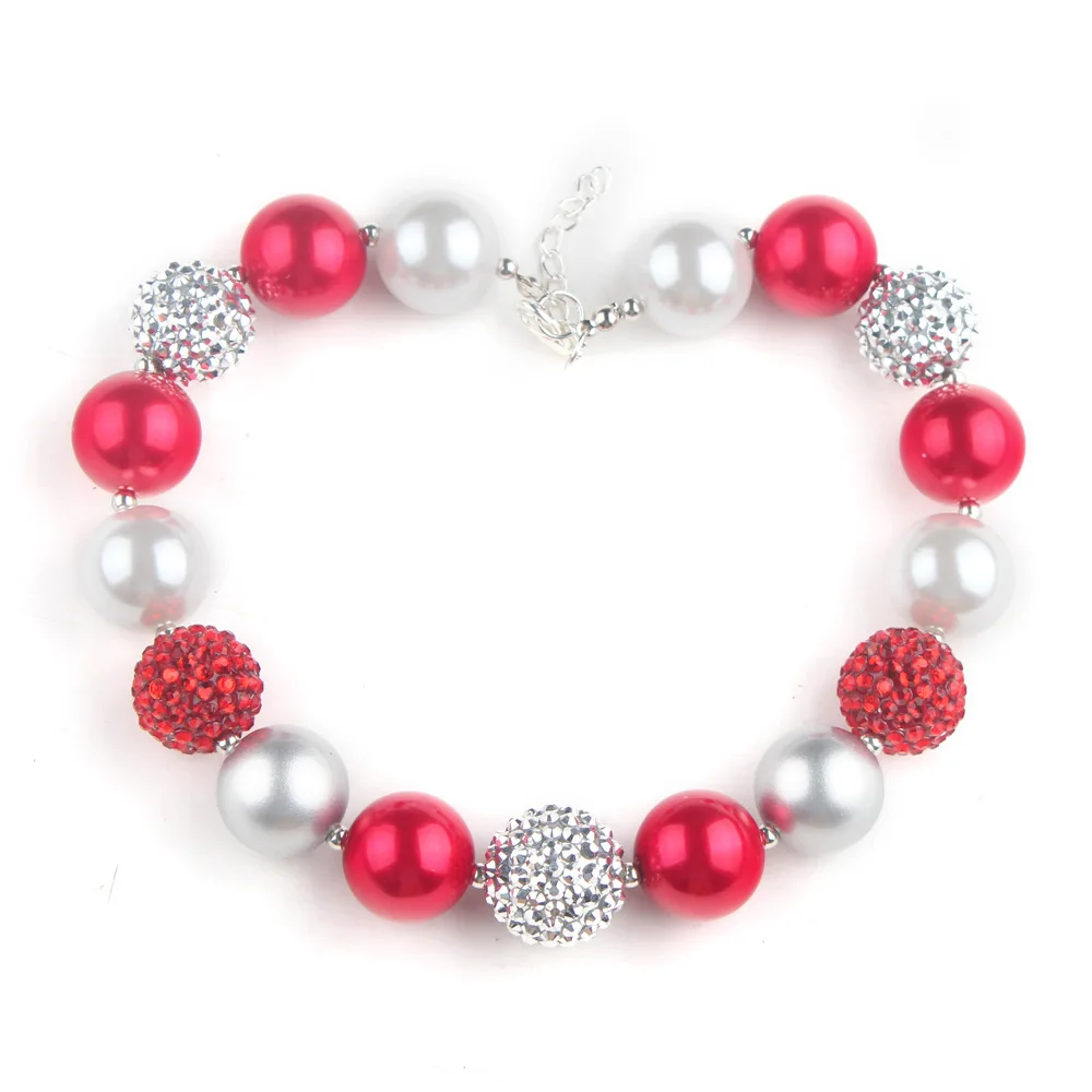 

Kids Girls Christmas Favorite Gift Red Rhinestone Beaded Chunky Bubblegum Necklace Baby Party Dress up Outfits Child Jewelry