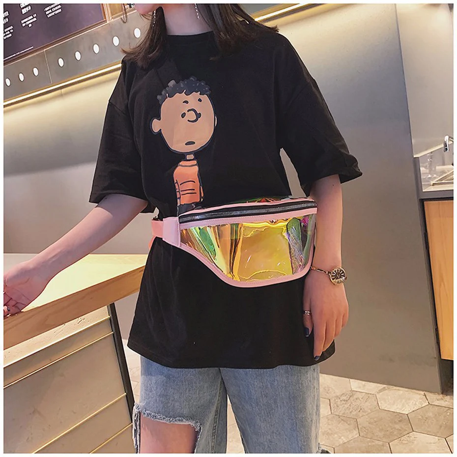 Holographic Fanny Pack Laser Waist Pack for Women Fashion Belt Bum Bag Waterproof Transparent Clear Punk