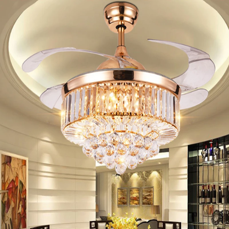 Art Decorative CRYSTAL Ceiling Fan light Y4216 Retractable ...