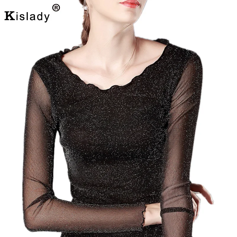 

Kislady 2018 Spring Purler Ruffle Hem O-neck Slim Top T-shirt Women All Match Tee Black Coffee Lotus Pink Bottoming Shirt