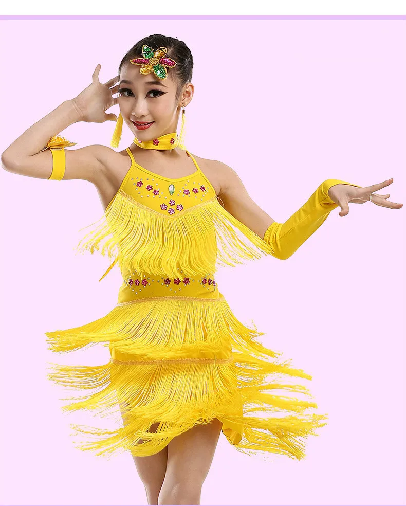 Детское платье с бахромой и блестками для латиноамериканских танцев|costumes