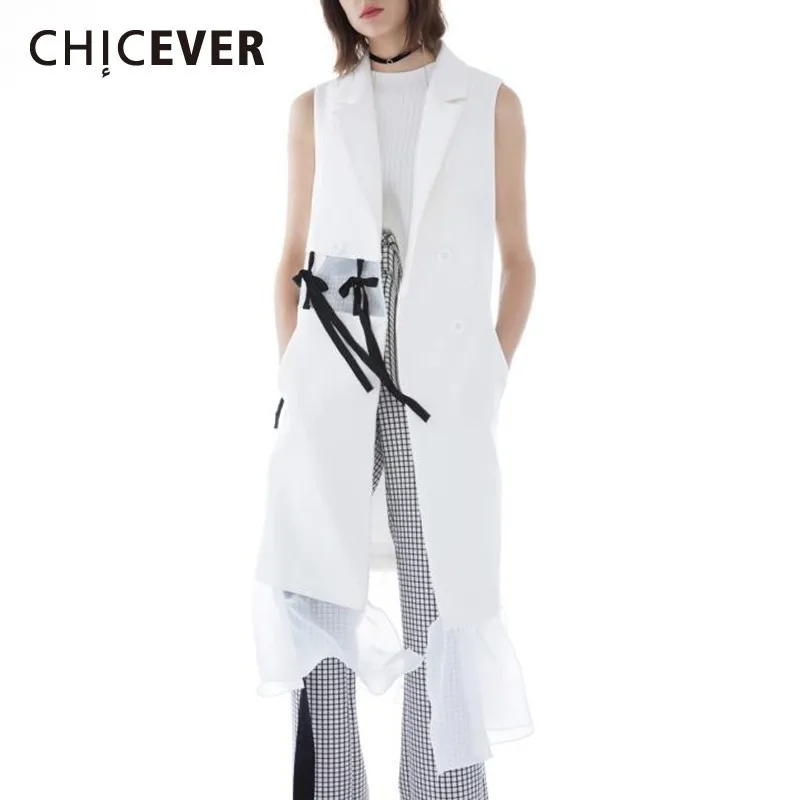 

CHICEVER Summer Waistcoat For Women Sleeveless Patchwork Mesh Loose Big Size White Vest Coats Female Clothes Fashion Korean New