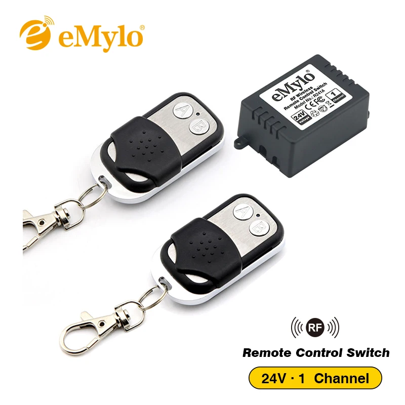 

eMylo RF DC 24V Wireless Learning Remote Control Light Switch 2X Black&White Transmitter 1 Channel Relay 433Mhz toggle switch