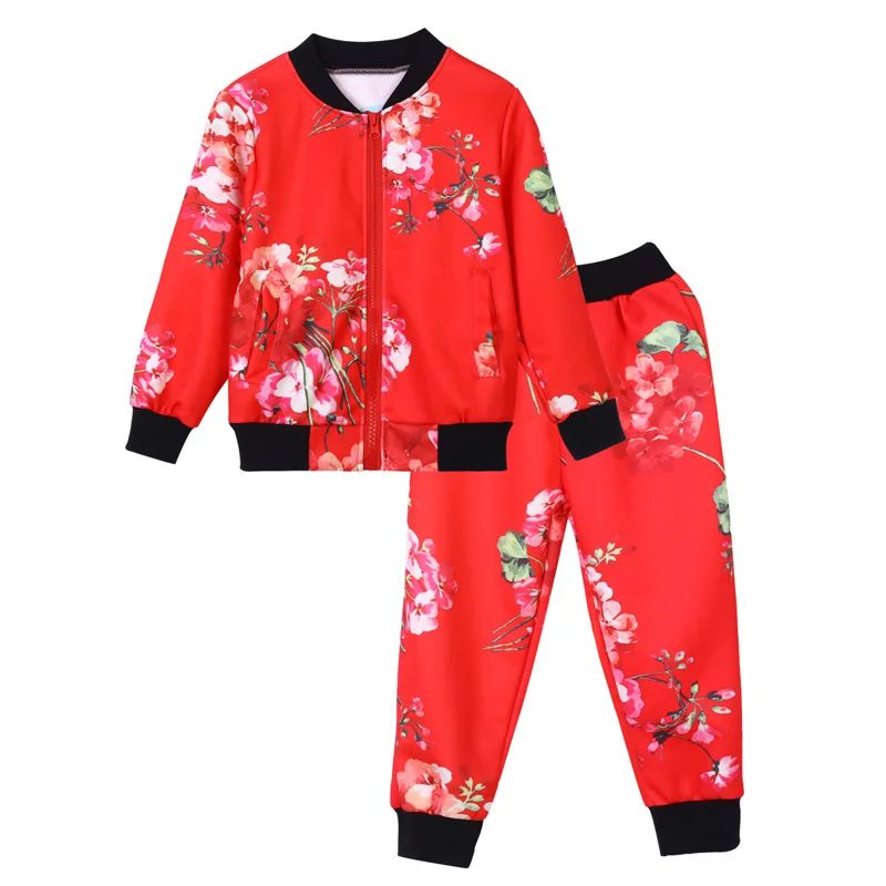 KEAIYOUHUO/Коллекция года; сезон осень-зима; детская одежда с цветочным рисунком для девочек; футболка+ брюки; детские спортивные костюмы; спортивные костюмы для девочек-подростков; комплекты одежды