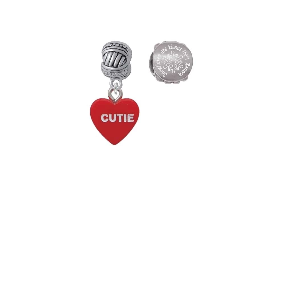 Acrylic Red Too Cute / Cutie Heart Snowflakes are Kisses from Heaven Charm Beads (Set of 2)