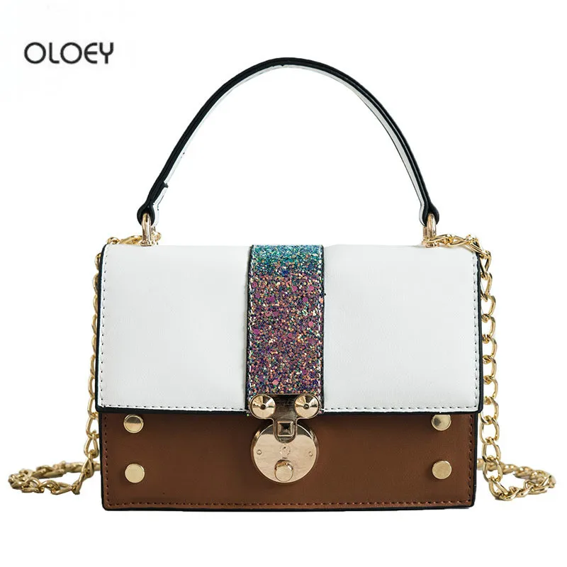 Onda para Mulheres Bolsas da Moda Bolsa do Mensageiro do Ombro de Lantejoulas Oloey Nova Super Fogo Cadeia Bolsa Quadrado Horizontal Costura