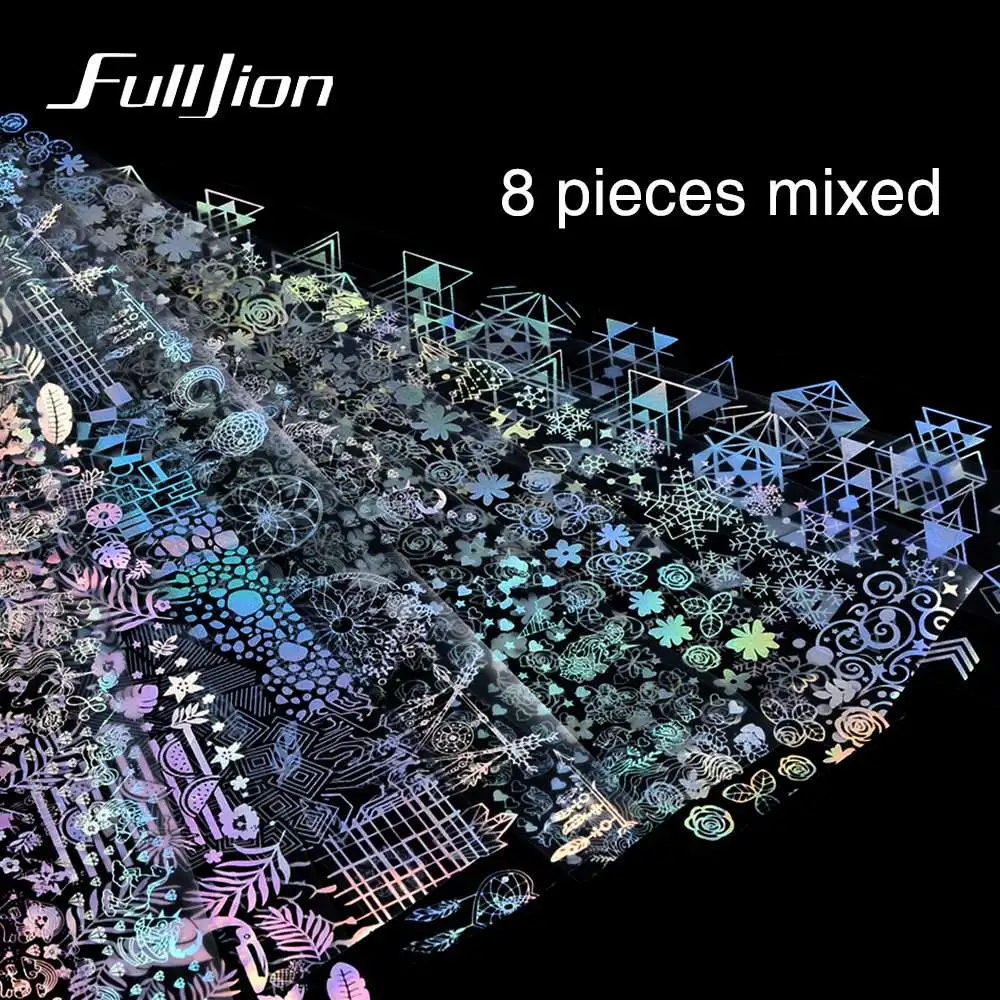 

Fulljion Holographic Nail Foil Laser Stickers Star Flowers Mixed Patterns Fashion 3D Nail Stickers for Nail Art DIY Decals Tools