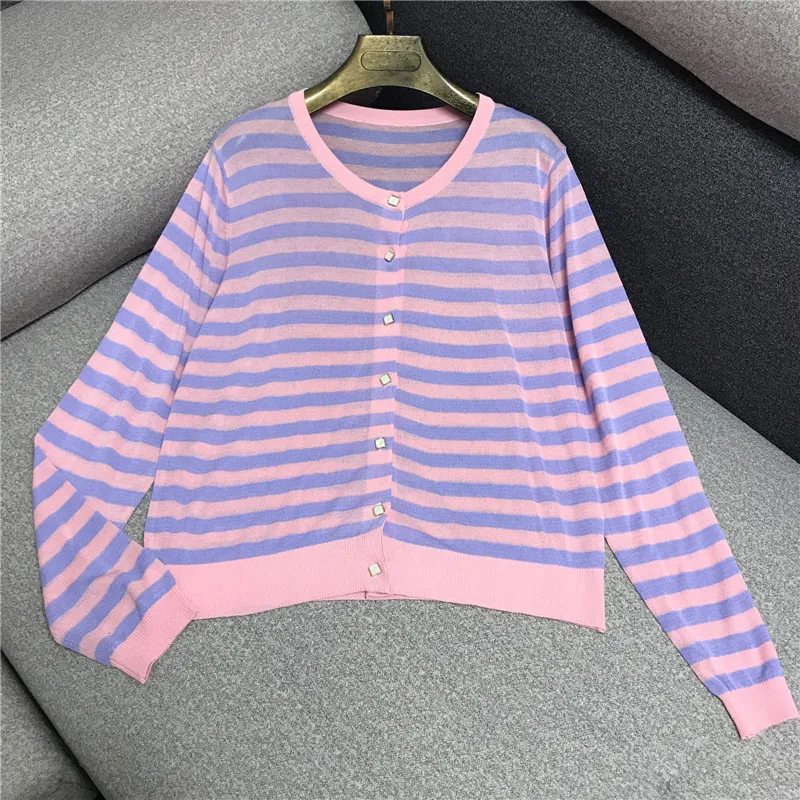 

Luxury Designer Brand Knitted Sweater for Women O Neck Vintage Loose Striped Knitted Cardigans Sweater
