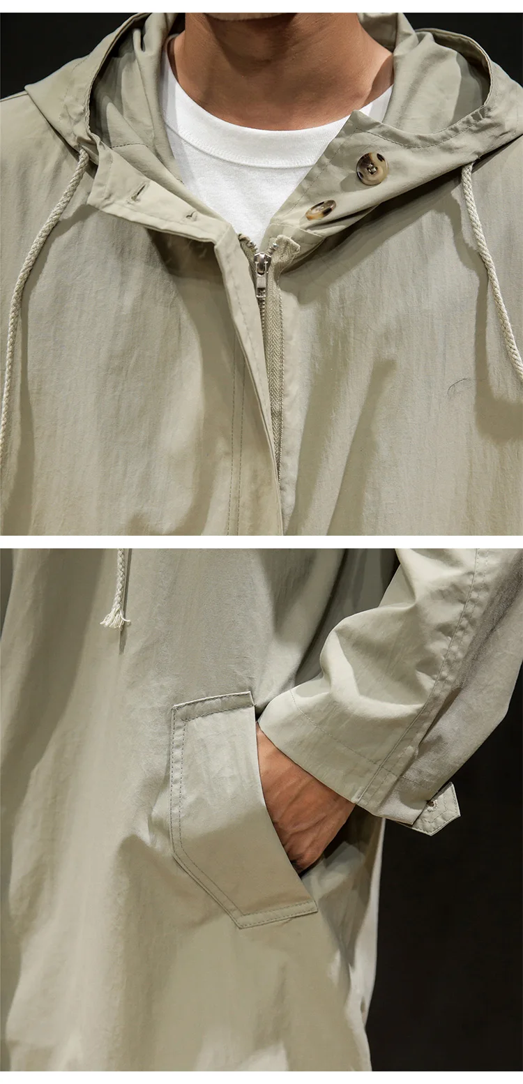 Осень Повседневный Тренч мужской бренд Модные средней длины рукав сплошной карман Тренч Куртка мужская Свободная ветровка