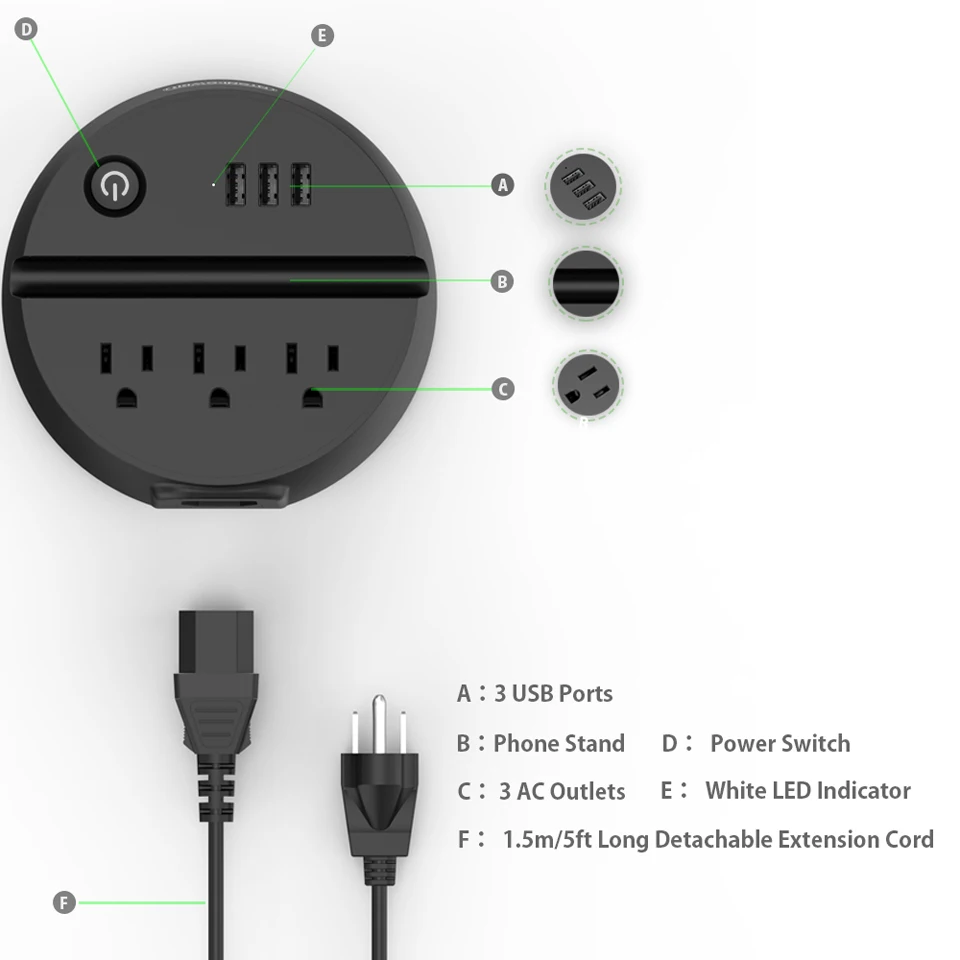 NTONPOWER ODY Port USB удлинитель для путешествий США электрическая розетка 3 розетки