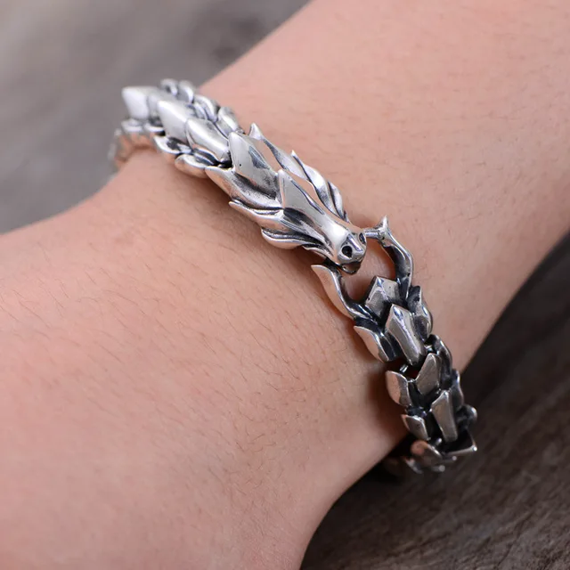 Genuine S925 Sterling Silver Jewelry Heavy Dragon Scale Bracelet For Genuine S925 Sterling Silver Jewelry Heavy Dragon Scale Bracelet For Men Vintage Punk Style