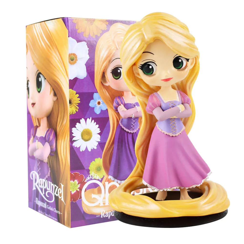Q Posket Princess Figures Mermaid Ariel Rapunzel Belle QPosket Characters Collectible Modle Dolls Kids Girls Toys Gifts - Цвет: Tangled B with box