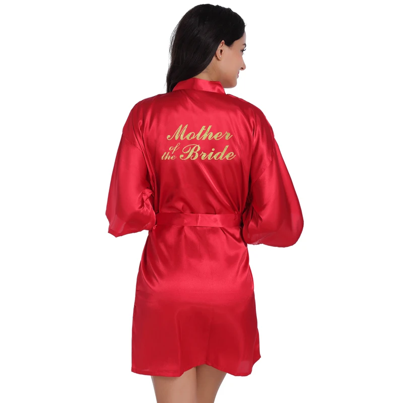 Women bride maid of honor letter golden glitter print kimono robes faux silk bachelorette wedding preparewear bridal party robes
