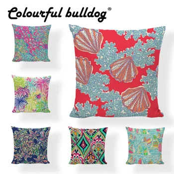 

Oil Painting Abstract Flamingo Cushion Cover Baroque Throw Pillow Case 17*17In Peacock Conch Geometric Decor Home Office Couch